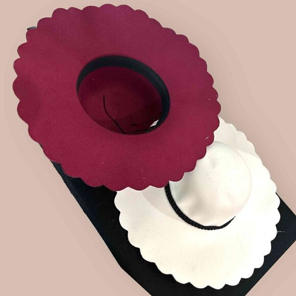 NWT Bundle of 2 Nordstrom BP. Women's Scallop Wide Brim Felt Hat Wine - One Size - Picture 3 of 13